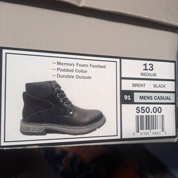 Falls Creek Mens Black Brent Boots with Memory Foam Insole Size 13 Medium main image 7